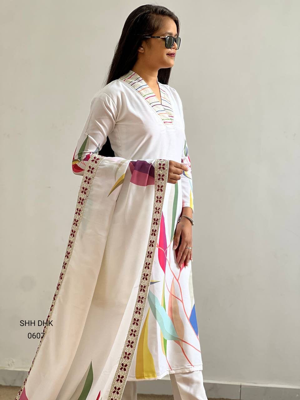 Pure White Multicolor Floral FANCY DESIGN WITH DIGITAL PRINTED TOP